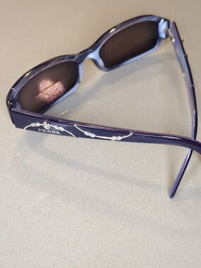 Y2K Prada Women's Blue Purple Sliver Logo Sunglasses Rx Ready